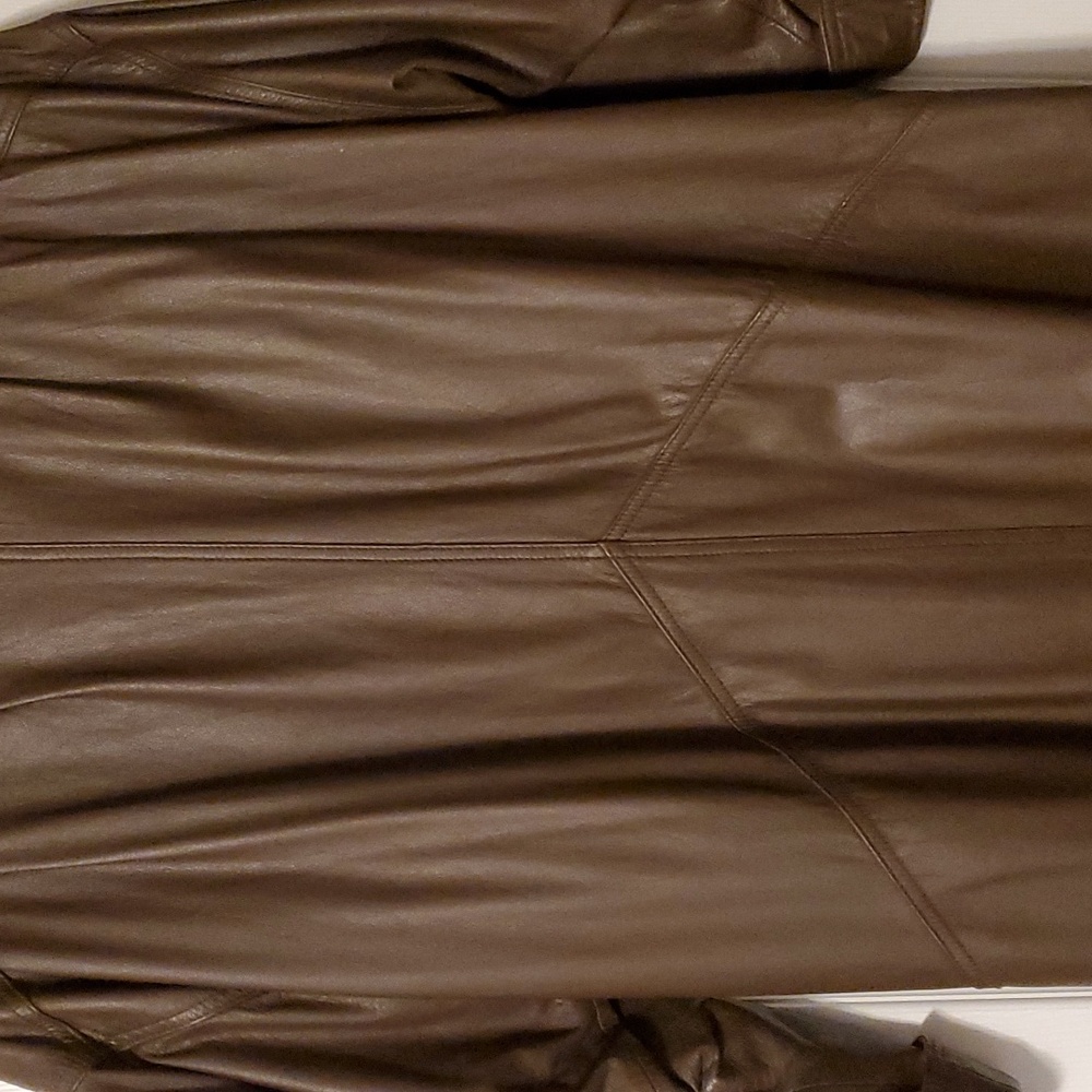 Leather genuine coat full length size Large color chocolate brown - Picture 6 of 6